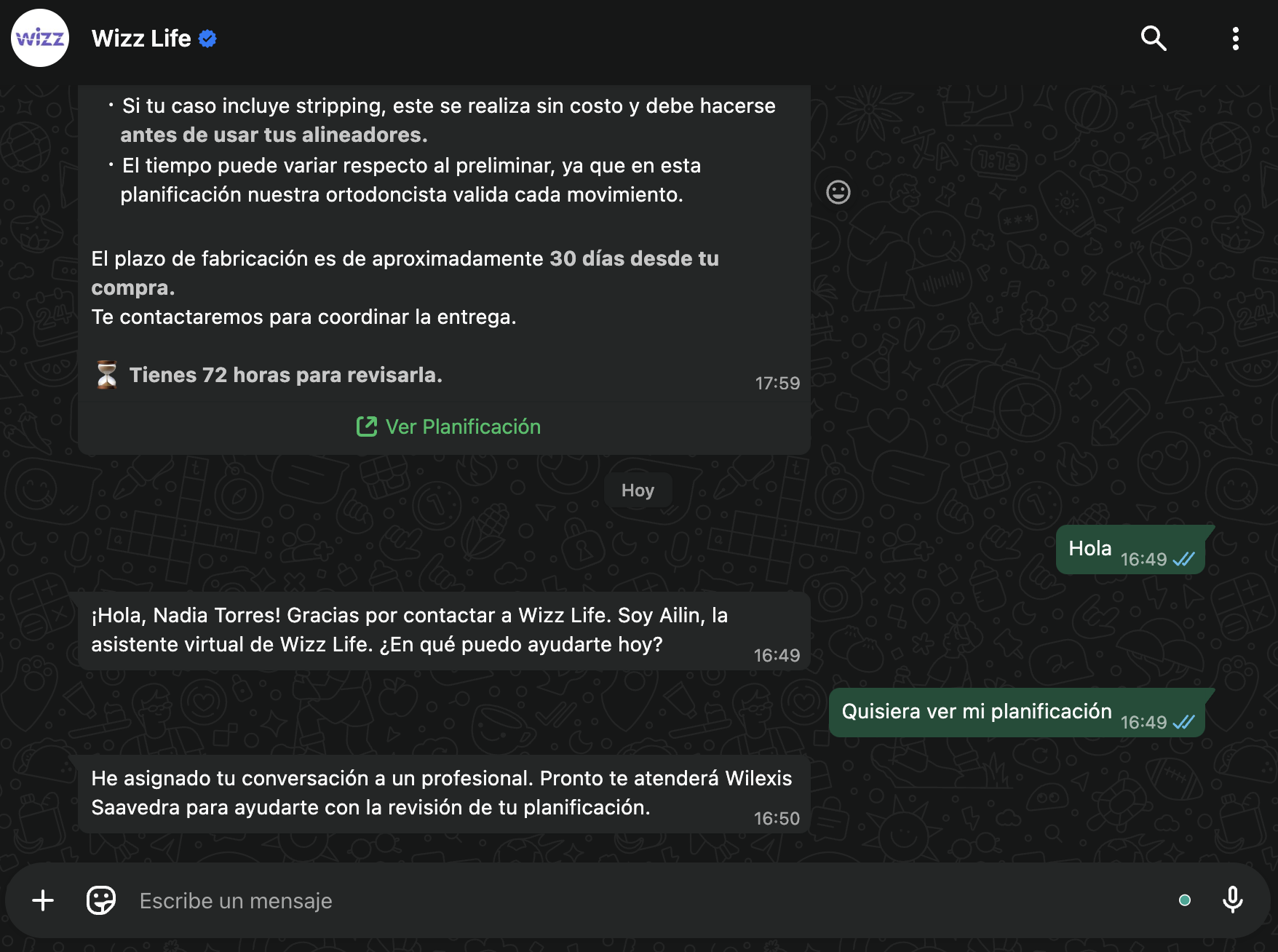 chat conversacional con IA de WizzLife 